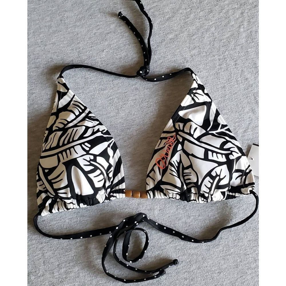 O'NEILL BLACK & WHITE TROPICS STRING TIE BIKINI TOP NWOT SIZE L - Picture 1 of 10